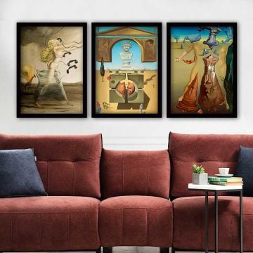 Salvador Dali 3 Parça Siyah Çerçeveli Tablo