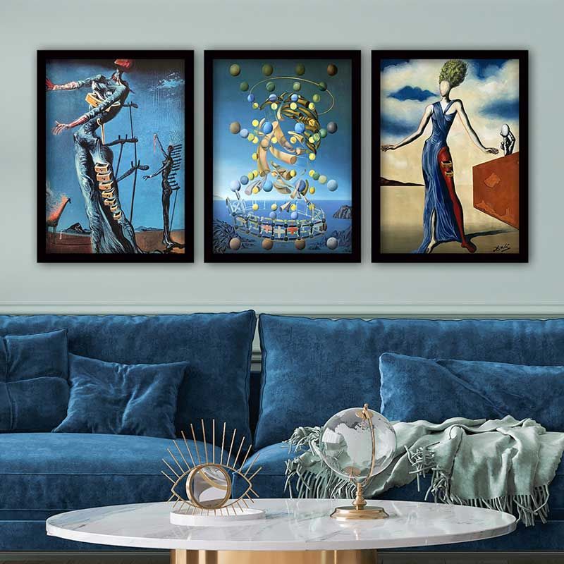 Salvador Dali 3 Parça Siyah Çerçeveli Tablo