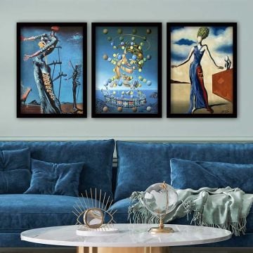 Salvador Dali 3 Parça Siyah Çerçeveli Tablo