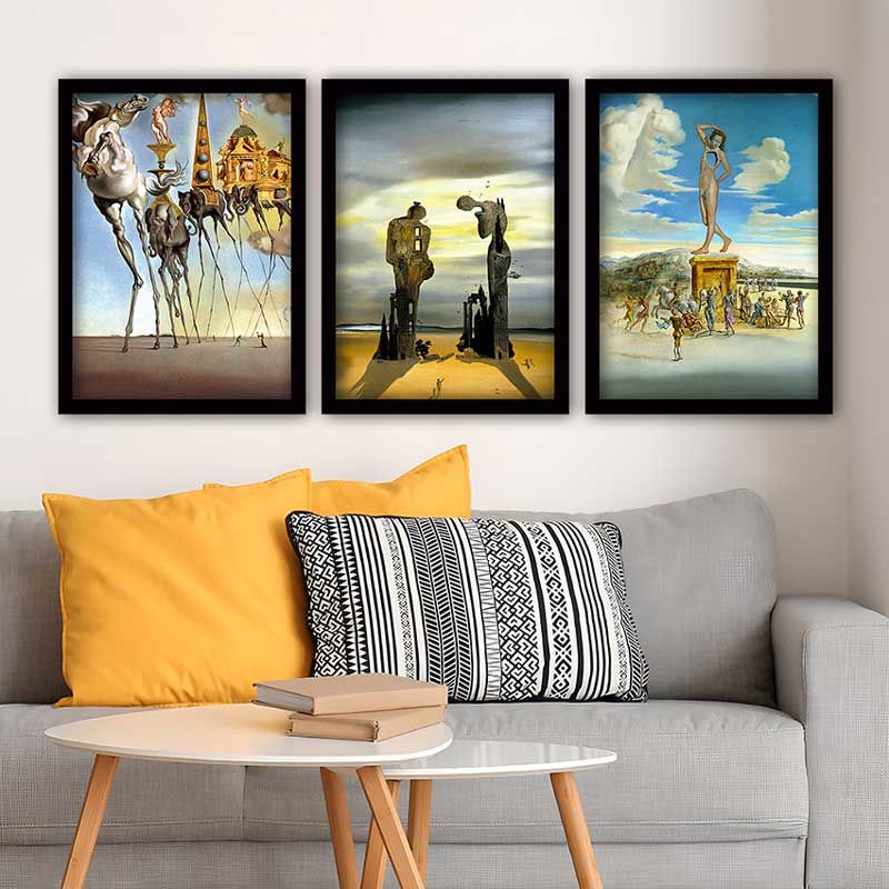 Salvador Dali 3 Parça Siyah Çerçeveli Tablo