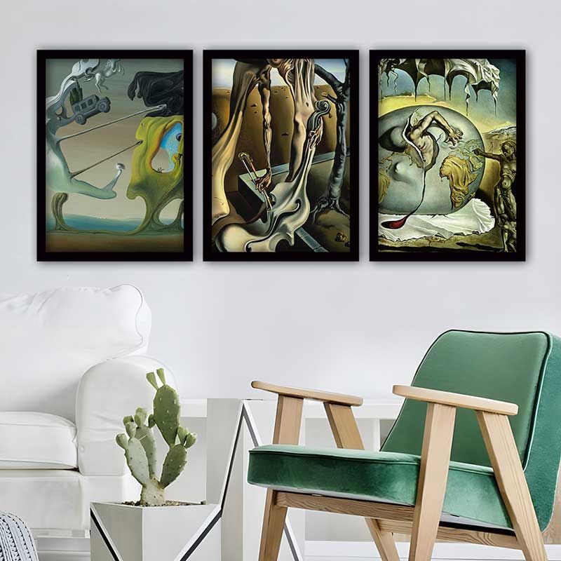 Salvador Dali 3 Parça Siyah Çerçeveli Tablo