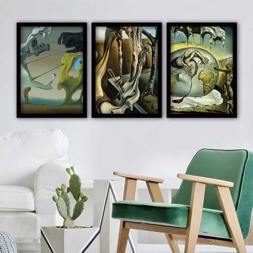 Salvador Dali 3 Parça Siyah Çerçeveli Tablo