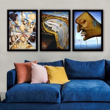 Salvador Dali 3 Parça Siyah Çerçeveli Tablo