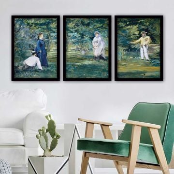 ÉDOUARD MANET 3 Parça Siyah Çerçeveli Tablo