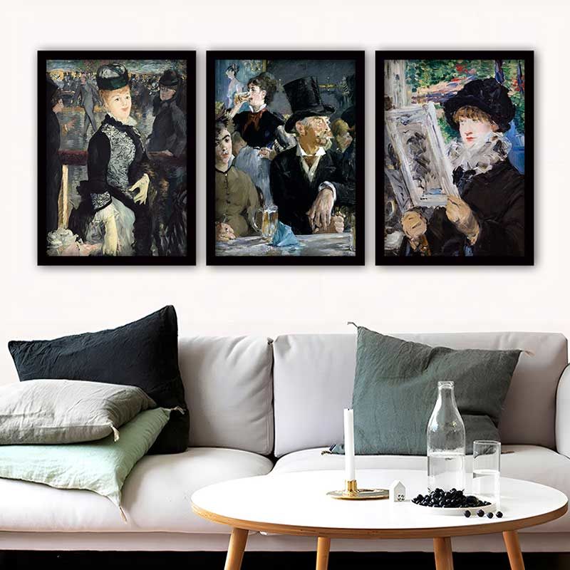 ÉDOUARD MANET 3 Parça Siyah Çerçeveli Tablo