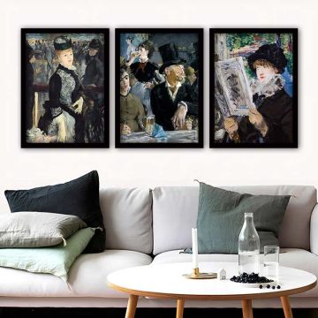 ÉDOUARD MANET 3 Parça Siyah Çerçeveli Tablo