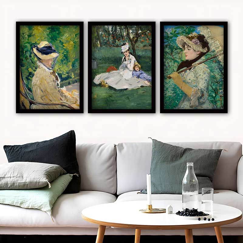 ÉDOUARD MANET 3 Parça Siyah Çerçeveli Tablo
