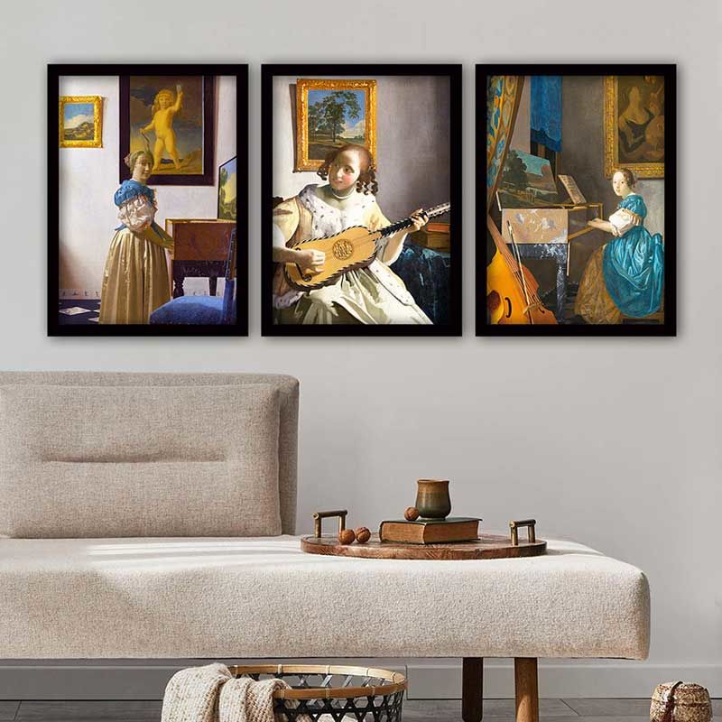 JAN VERMEER 3 Parça Siyah Çerçeveli Tablo
