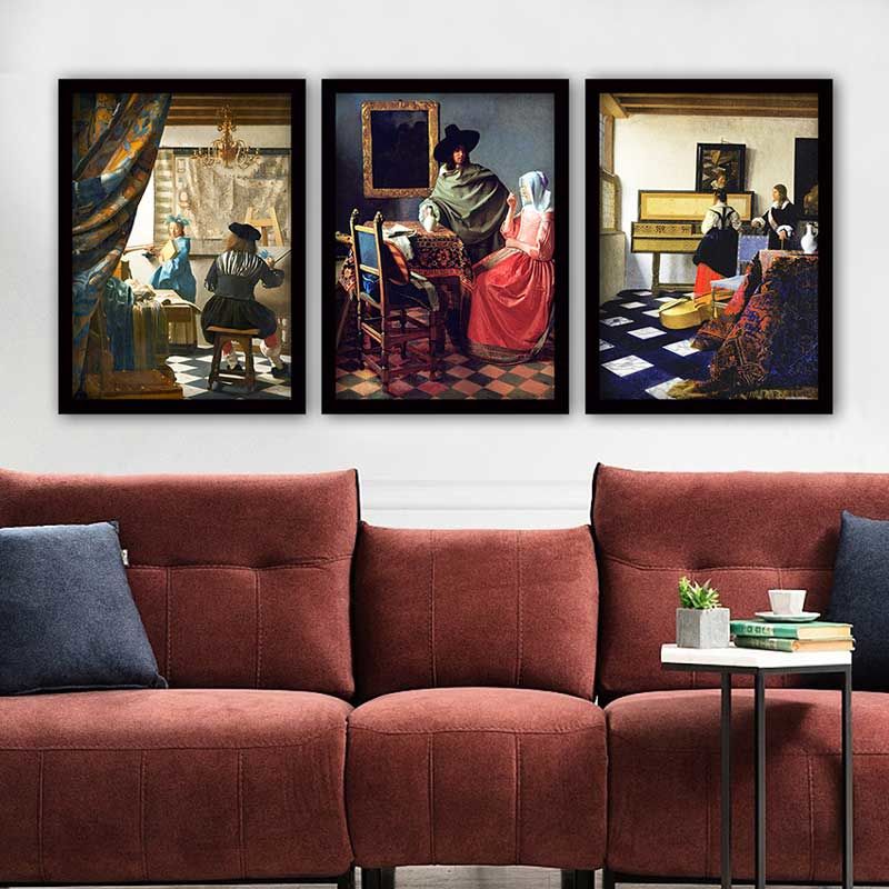 JAN VERMEER 3 Parça Siyah Çerçeveli Tablo