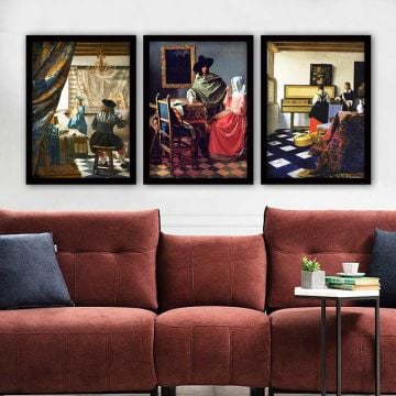 JAN VERMEER 3 Parça Siyah Çerçeveli Tablo