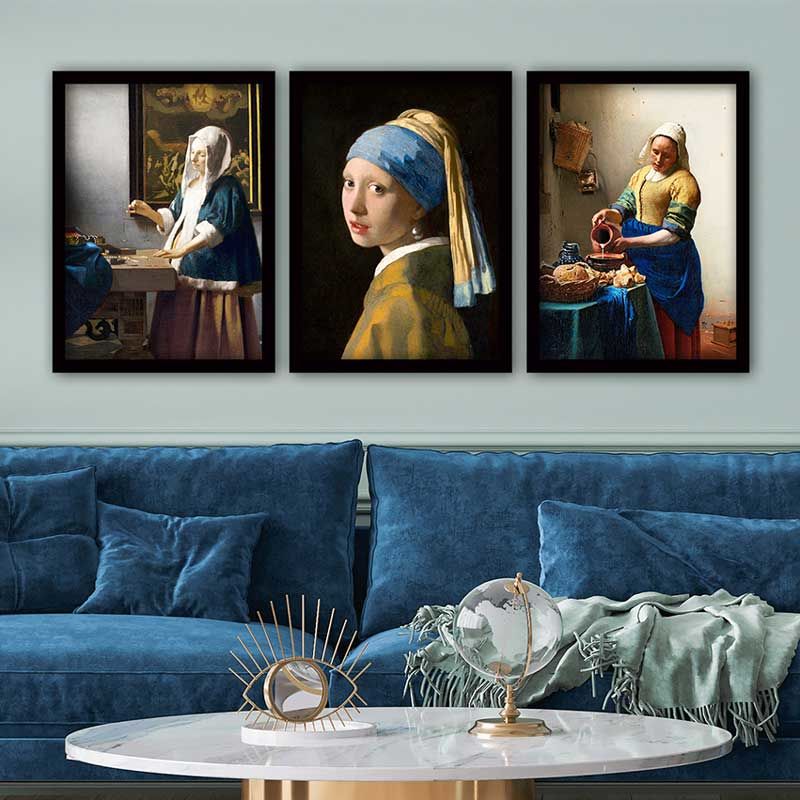 JAN VERMEER 3 Parça Siyah Çerçeveli Tablo