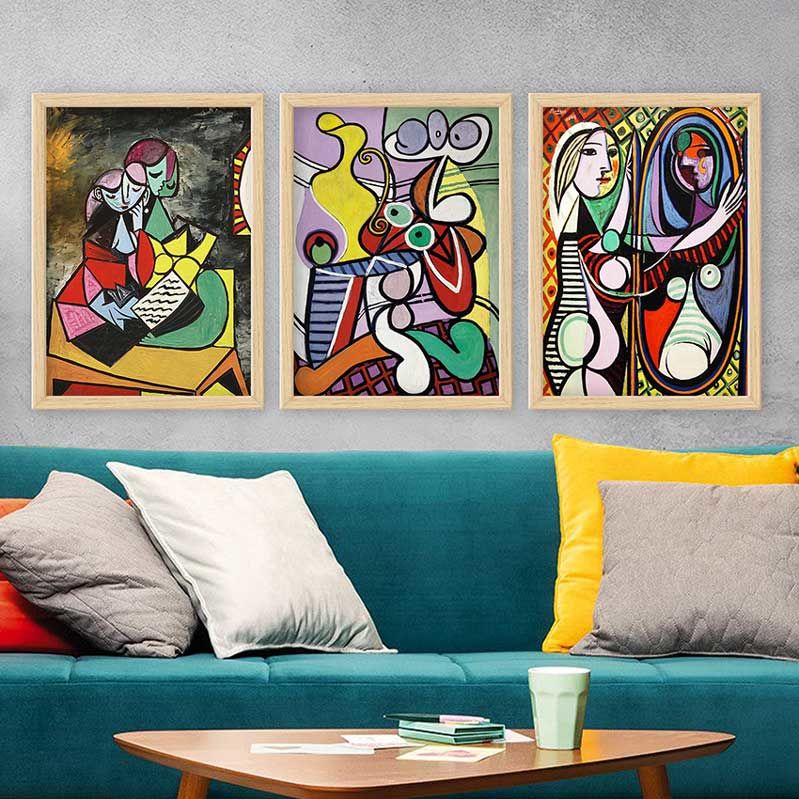 Pablo Picasso 3 Parça Naturel Çerçeveli Tablo