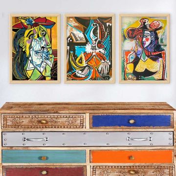 Pablo Picasso 3 Parça Naturel Çerçeveli Tablo
