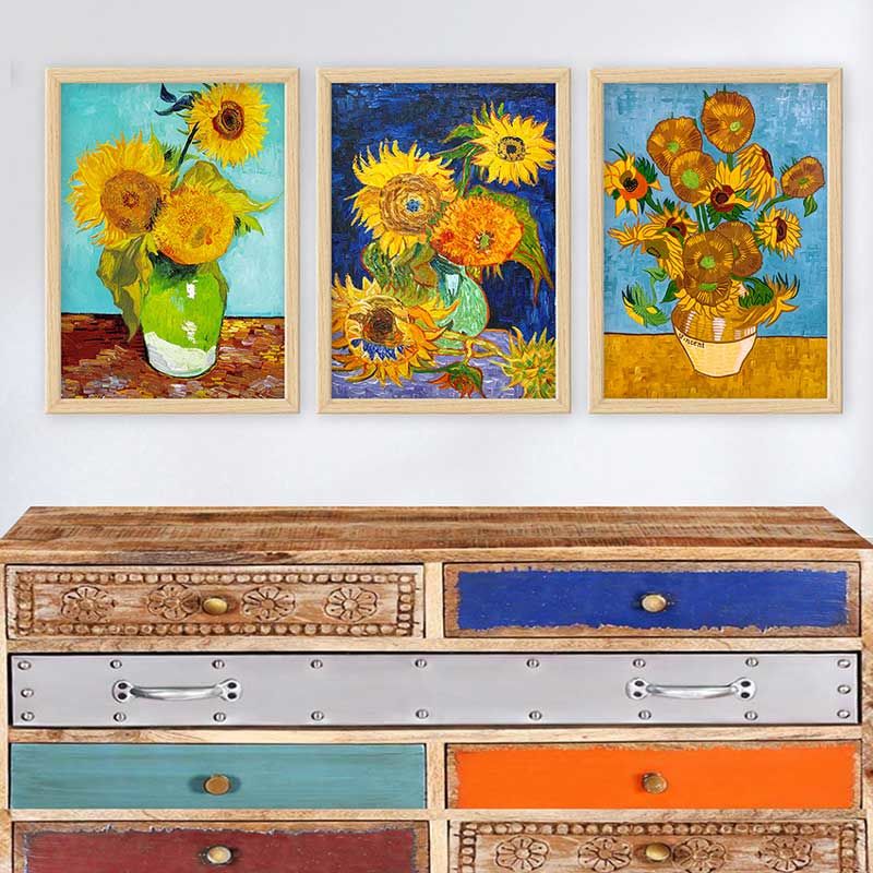 Vincent Van Gogh 3 Parça Naturel Çerçeveli Tablo