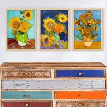 Vincent Van Gogh 3 Parça Naturel Çerçeveli Tablo
