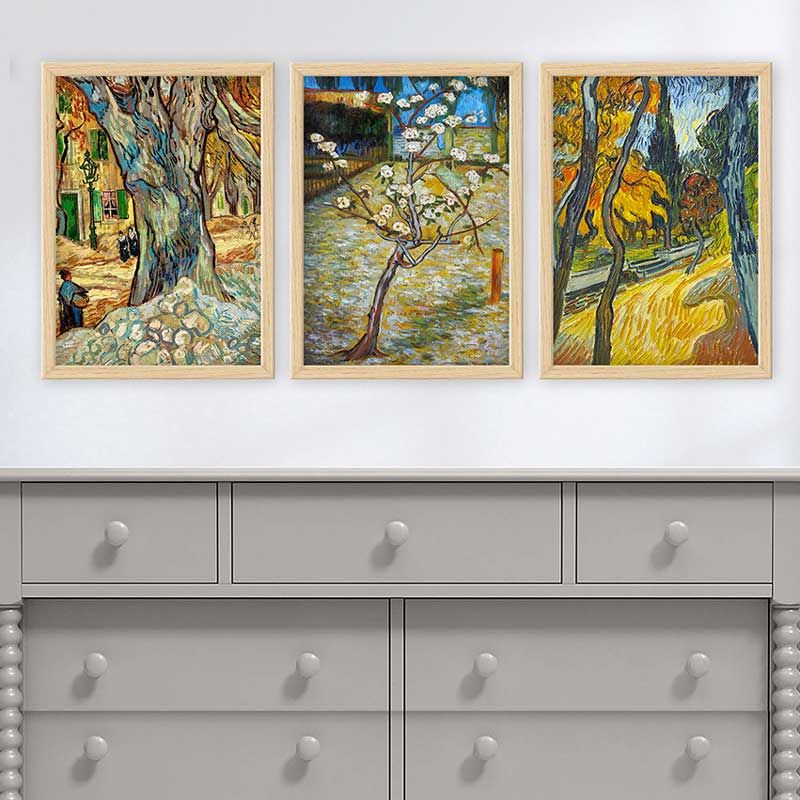 Vincent Van Gogh 3 Parça Naturel Çerçeveli Tablo