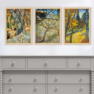 Vincent Van Gogh 3 Parça Naturel Çerçeveli Tablo