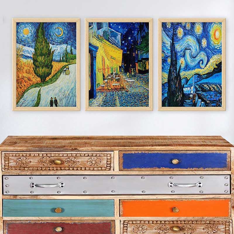 Vincent Van Gogh 3 Parça Naturel Çerçeveli Tablo