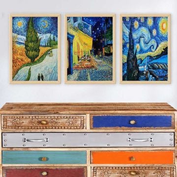 Vincent Van Gogh 3 Parça Naturel Çerçeveli Tablo