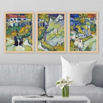Vincent Van Gogh 3 Parça Naturel Çerçeveli Tablo