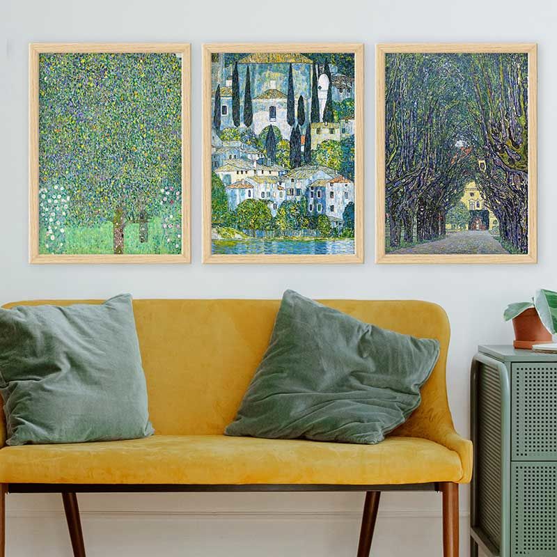Gustav klimt 3 Parça Naturel Çerçeveli Tablo