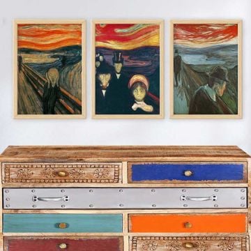 Edvard Munch 3 Parça Naturel Çerçeveli Tablo