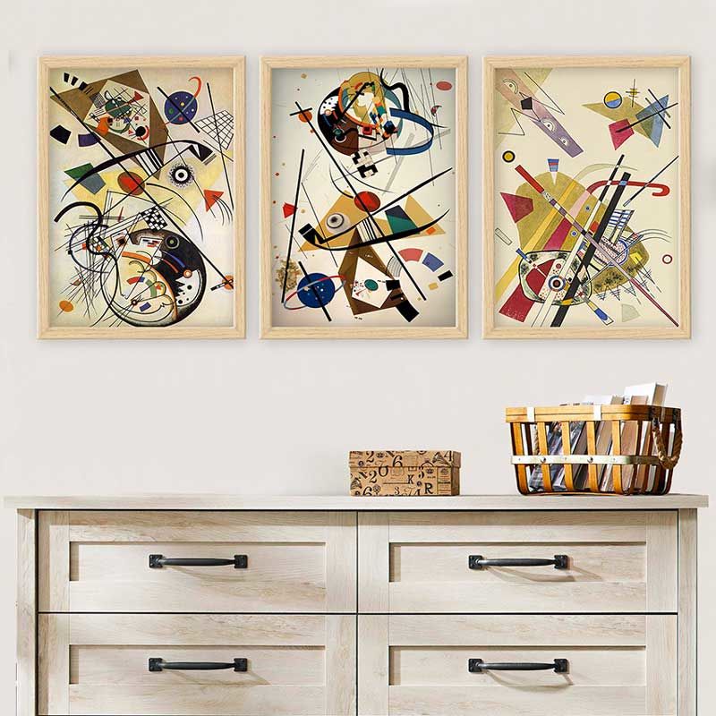 Wassily Kandinsky 3 Parça Naturel Çerçeveli Tablo