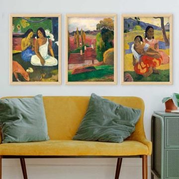 PAUL GAUGUIN 3 Parça Naturel Çerçeveli Tablo
