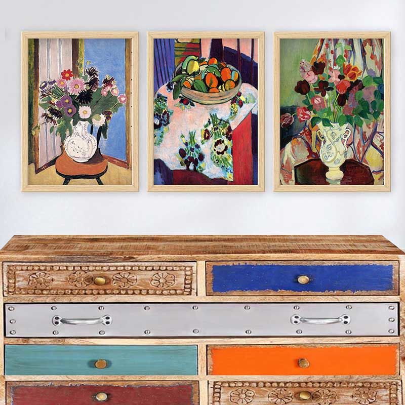 Henri Matisse 3 Parça Naturel Çerçeveli Tablo