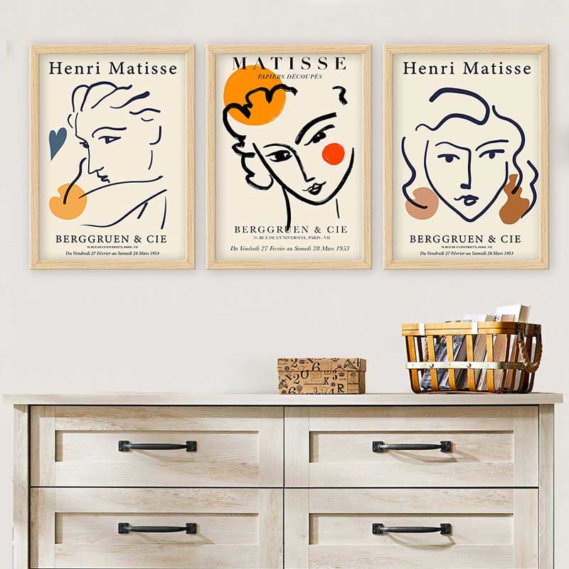 Henri Matisse 3 Parça Naturel Çerçeveli Tablo