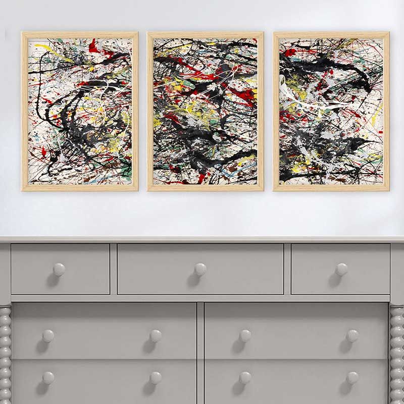 JACKSON POLLOCK 3 Parça Naturel Çerçeveli Tablo