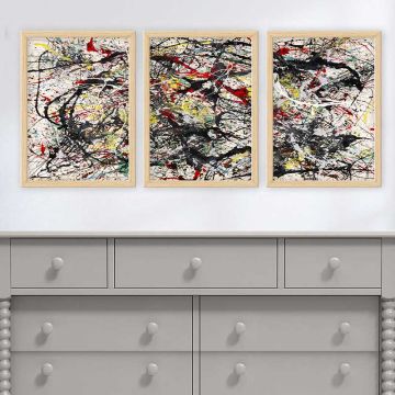 JACKSON POLLOCK 3 Parça Naturel Çerçeveli Tablo