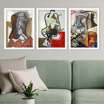 Pablo Picasso 3 Parça Beyaz Çerçeveli Tablo