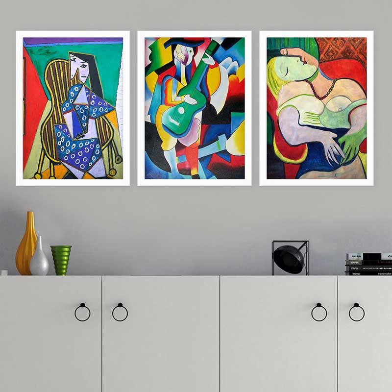 Pablo Picasso 3 Parça Beyaz Çerçeveli Tablo
