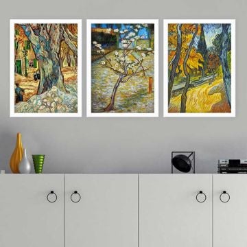 Vincent Van Gogh 3 Parça Beyaz Çerçeveli Tablo
