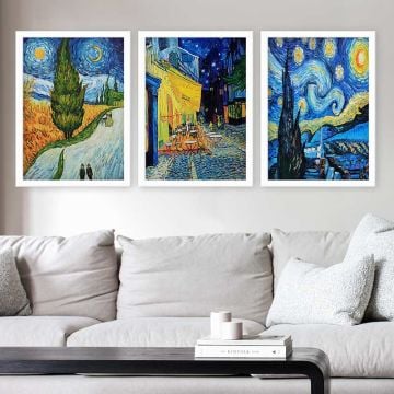 Vincent Van Gogh 3 Parça Beyaz Çerçeveli Tablo
