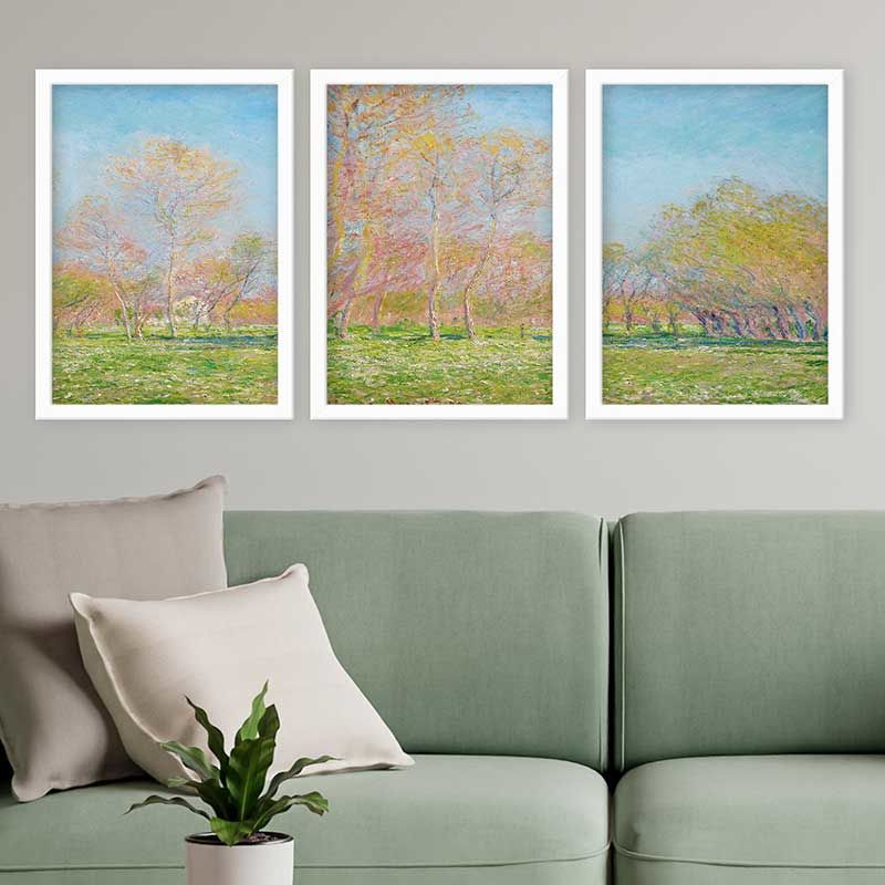 Claude Monet 3 Parça Beyaz Çerçeveli Tablo
