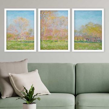 Claude Monet 3 Parça Beyaz Çerçeveli Tablo