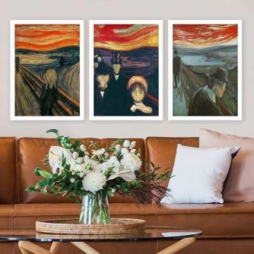 Edvard Munch 3 Parça Beyaz Çerçeveli Tablo