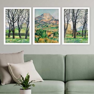 Paul Cezanne 3 Parça Beyaz Çerçeveli Tablo