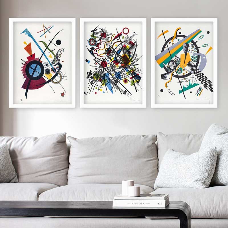 Wassily Kandinsky 3 Parça Beyaz Çerçeveli Tablo