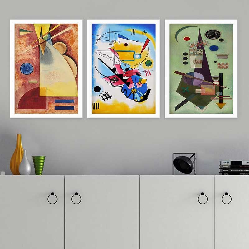 Wassily Kandinsky 3 Parça Beyaz Çerçeveli Tablo