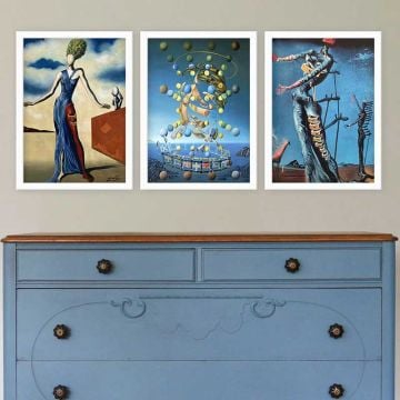Salvador Dali 3 Parça Beyaz Çerçeveli Tablo
