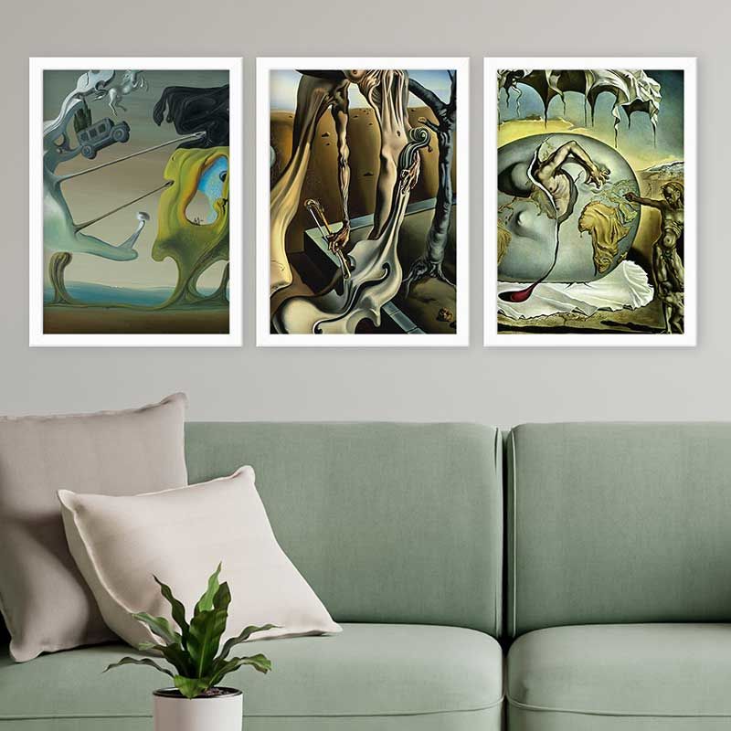 Salvador Dali 3 Parça Beyaz Çerçeveli Tablo