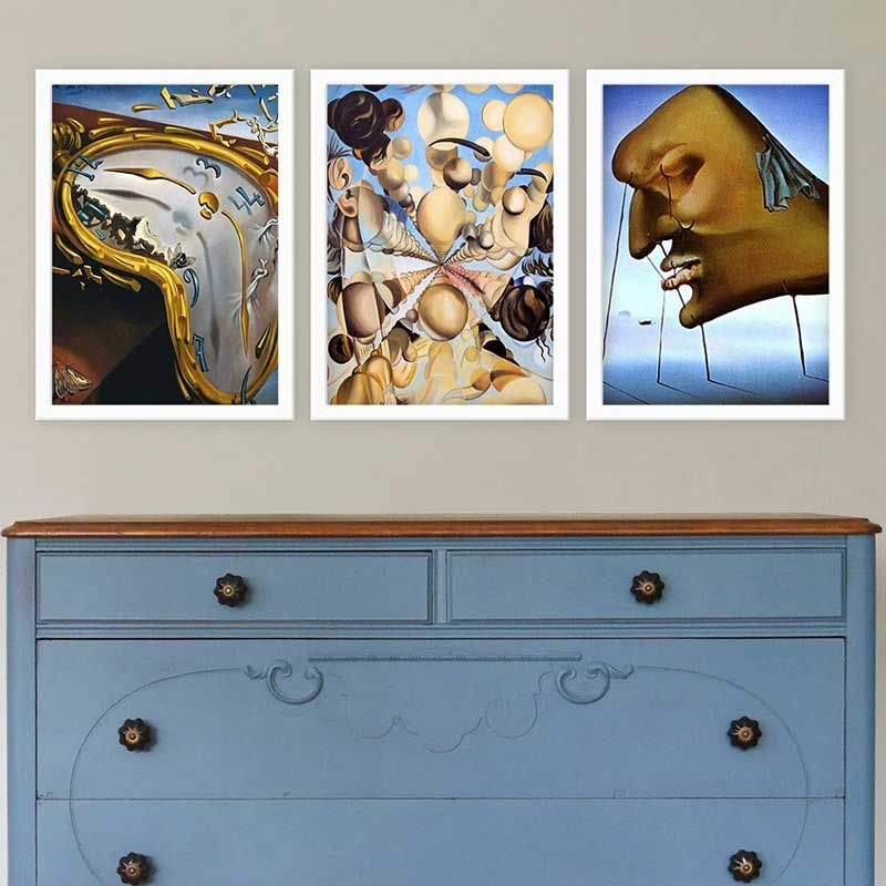 Salvador Dali 3 Parça Beyaz Çerçeveli Tablo