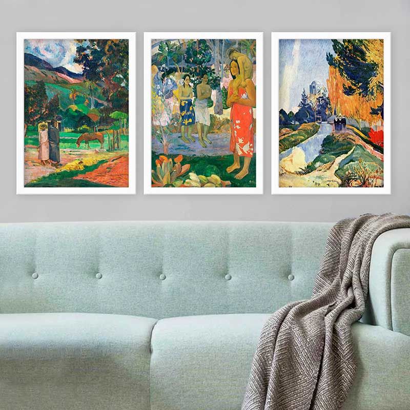 PAUL GAUGUIN 3 Parça Beyaz Çerçeveli Tablo