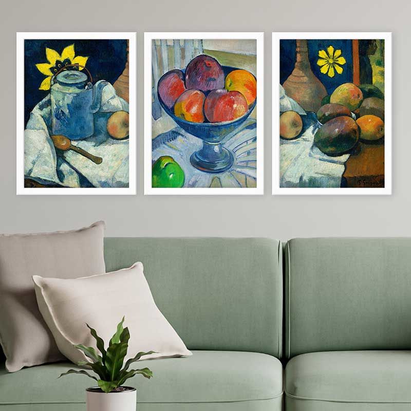 PAUL GAUGUIN 3 Parça Beyaz Çerçeveli Tablo