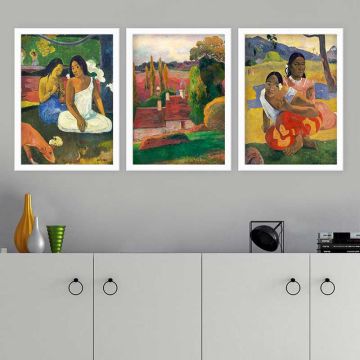 PAUL GAUGUIN 3 Parça Beyaz Çerçeveli Tablo