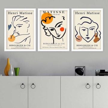 Henri Matisse 3 Parça Beyaz Çerçeveli Tablo