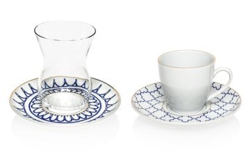Mavi-Beyaz Türk Kahve Fincan Seti 4'Lü&Hediye Kutulu